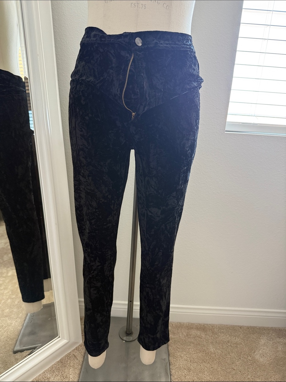 Black Crushed Velvet High-Rise Pants